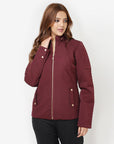 Maroon Quilted High-neck Jacket for Women