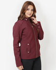 Maroon Quilted High-neck Jacket for Women