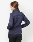 Navy Blue Quilted High-neck Jacket for Women