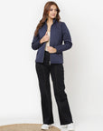 Navy Blue Quilted High-neck Jacket for Women