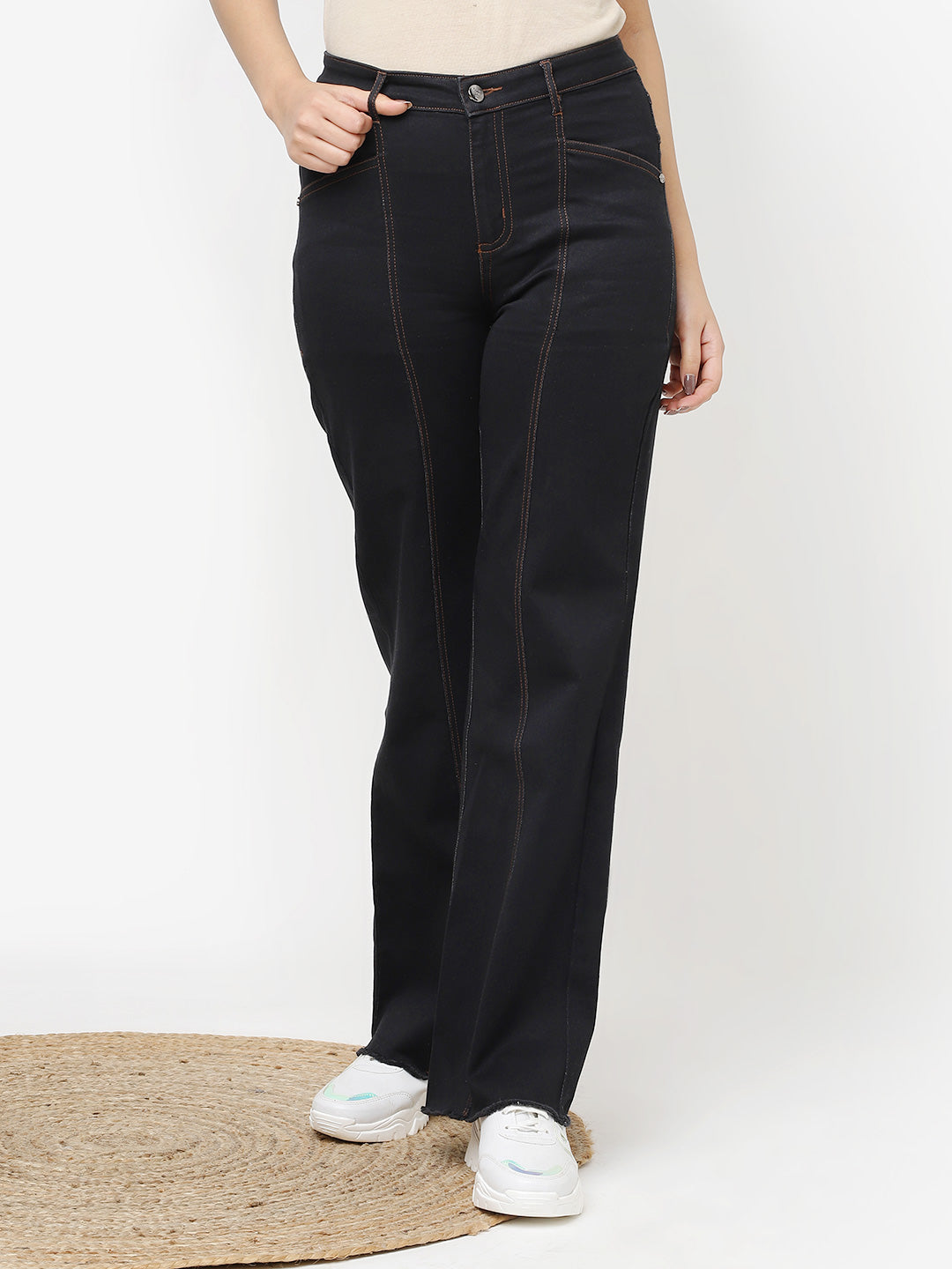 Black Panelled Jeans for Women