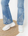Blue Embroidered Flared Jeans for Women