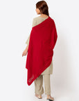 Red Solid Shawl with Geometric Pattern