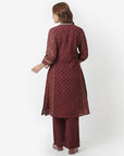 Maroon Schiffli Co-ord Set with Hand Embroidery