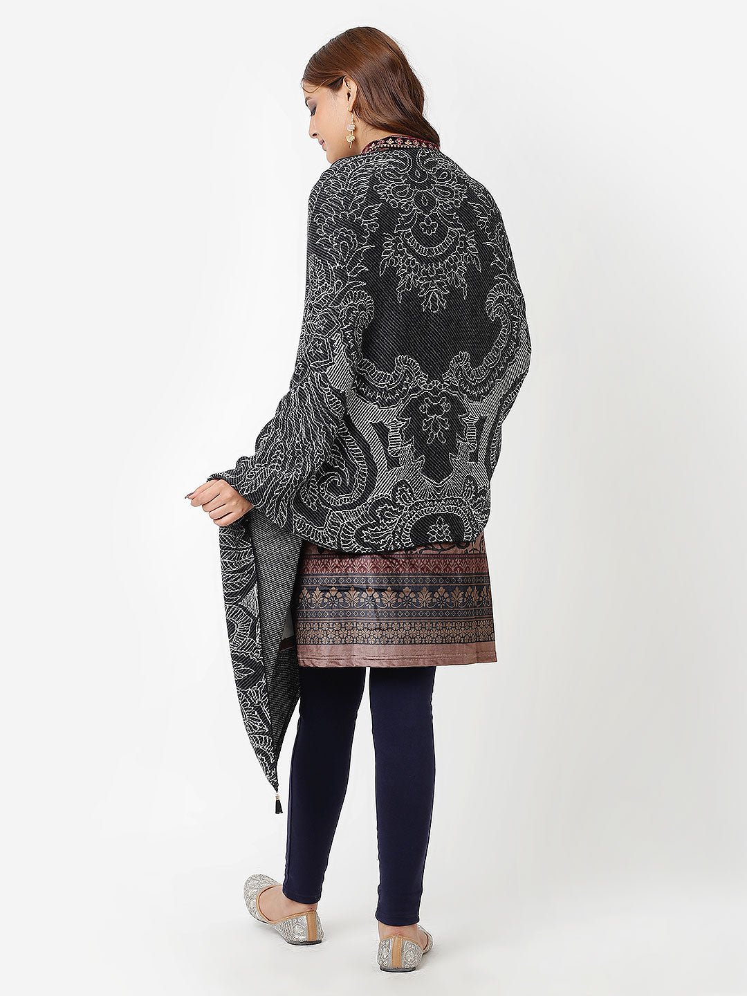Black Knitted Pattern Warm Shawl
