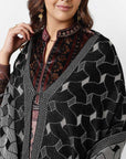 Black Knitted Shawl with Geometric Pattern