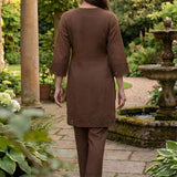 Shayeri Brown Embroidered A-line Kurta Set