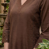 Shayeri Brown Embroidered A-line Kurta Set