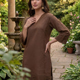 Shayeri Brown Embroidered A-line Kurta Set