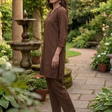 Shayeri Brown Embroidered A-line Kurta Set