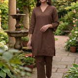 Shayeri Brown Embroidered A-line Kurta Set