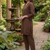 Shayeri Brown Embroidered A-line Kurta Set