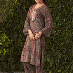 Liah Black Rayon Kurta Set featuring floral prints, paired with straight pants and subtle piping details