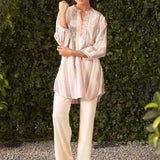 Sheen Pink Embroidered Cotton Gauze Straight Shirt for Women