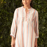 Sheen Pink Embroidered Cotton Gauze Straight Shirt for Women