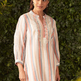 Sheen Pink Embroidered Cotton Gauze Straight Shirt for Women