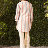 Sheen Pink Embroidered Cotton Gauze Straight Shirt for Women