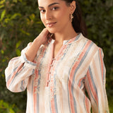 Sheen Pink Embroidered Cotton Gauze Straight Shirt for Women
