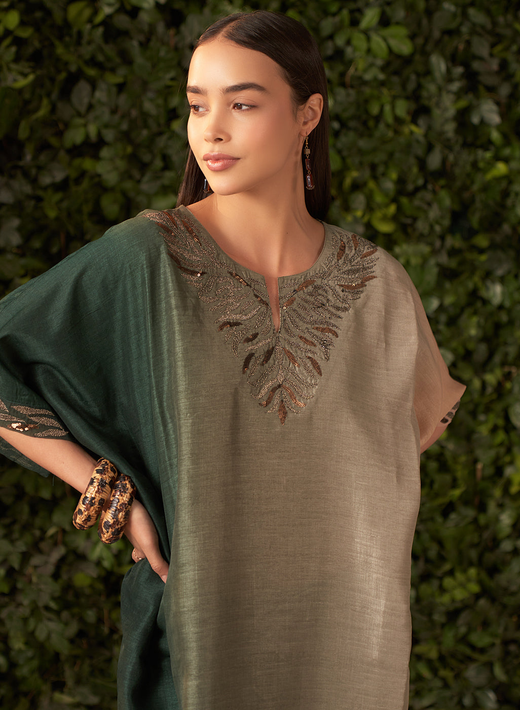 Be Elegant with Nylah Green Embroidered Silk Kaftan Lakshita Be Elegant with Nylah Green Embroidered Silk Kaftan Lakshita