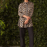 Lisa Navy Blue Printed Satin A-line Shirt for Women