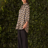 Lisa Navy Blue Printed Satin A-line Shirt for Women