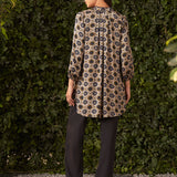 Lisa Navy Blue Printed Satin A-line Shirt for Women