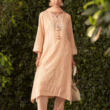 Blossom Coral Peach embroidered Chanderi Kurta Set