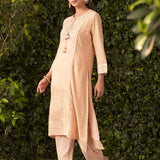 Blossom Coral Peach embroidered Chanderi Kurta Set