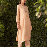 Blossom Coral Peach embroidered Chanderi Kurta Set