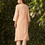 Blossom Coral Peach embroidered Chanderi Kurta Set