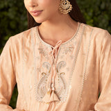 Blossom Coral Peach embroidered Chanderi Kurta Set