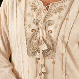 Blossom Royal Ivory embroidered Chanderi Kurta Set