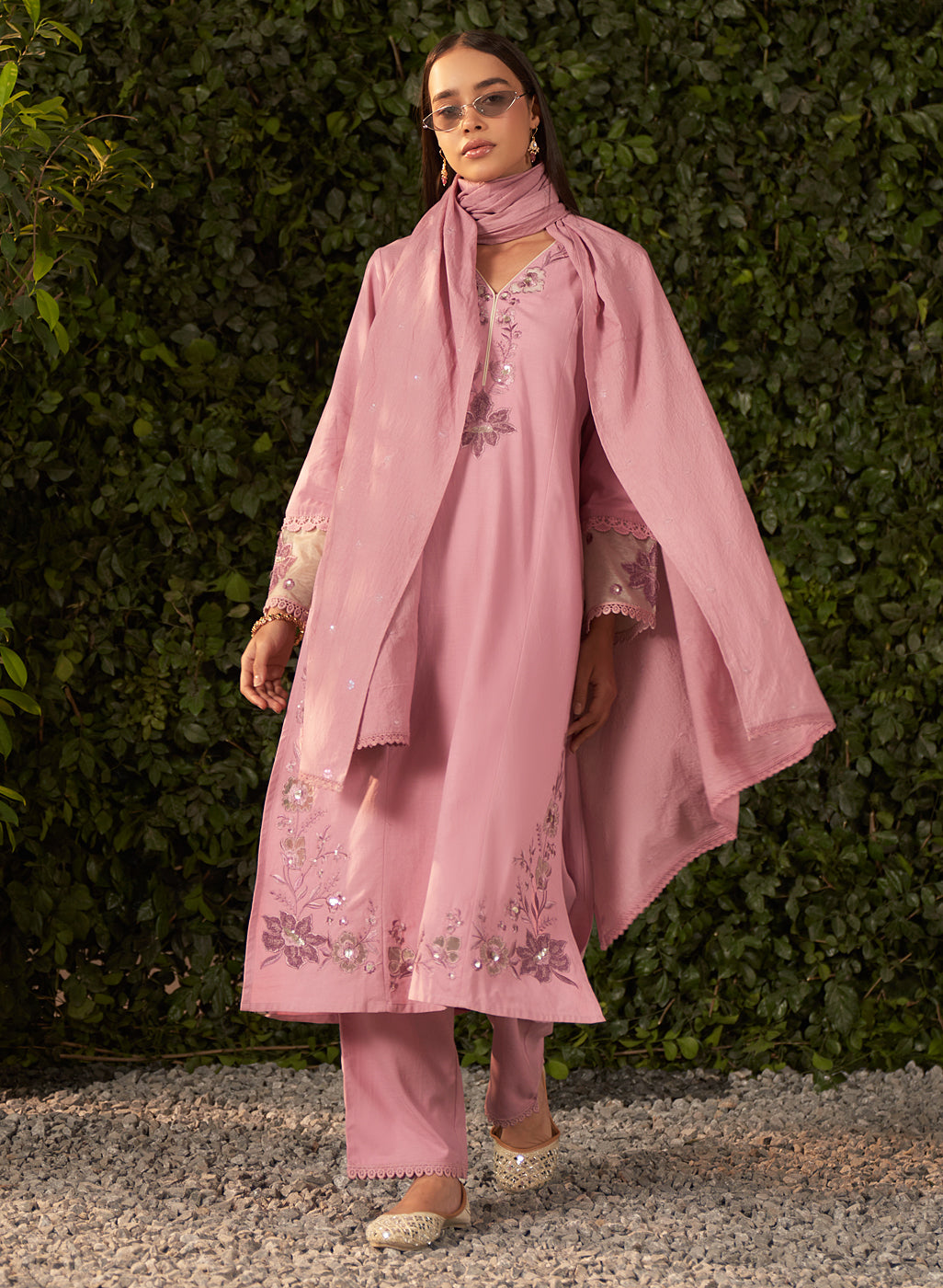 Raveena Twilight Lilac Embroidered Cotton Suit Set with Dupatta