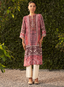 Front view of Burgundy Printed Shantoon Kurta, showcasing its elegant pattern and comfortable fit.