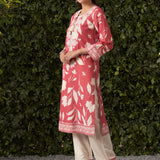 June Watermelon Pink Printed Rayon Co-ord Set for Women