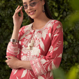 June Watermelon Pink Printed Rayon Co-ord Set for Women