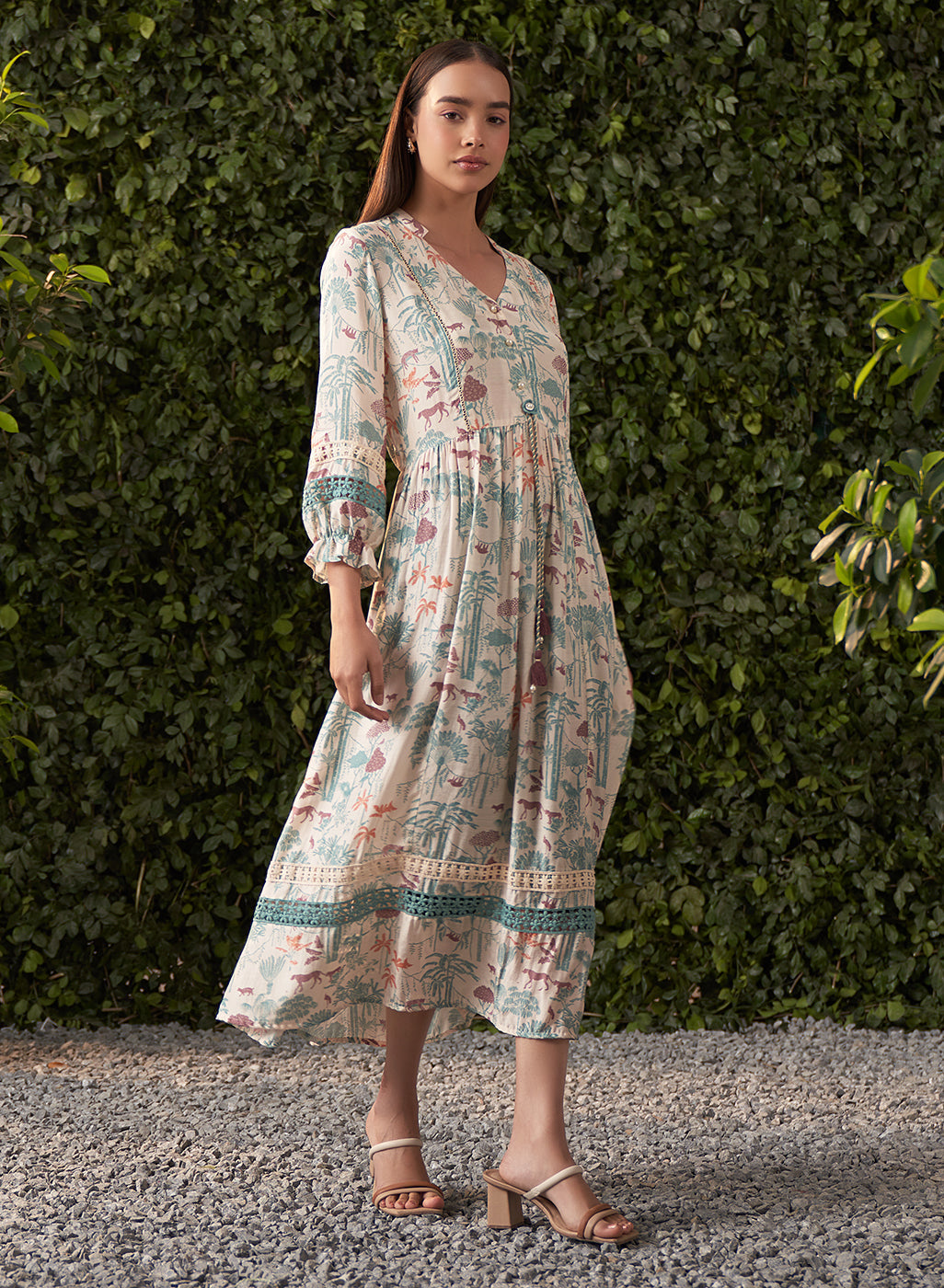 Bella Ocean Blue Printed Muslin Dress for Women Lakshita Bella Ocean Blue Printed Muslin Dress for Women Lakshita