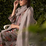 Stone Grey Printed Suit Set with Dupatta