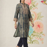 Anika Blue Printed Chanderi Straight Kurta