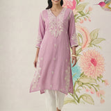 Yashvi Pink Cotton Blend Embroidered Kurta