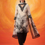 Elaf Black Printed Organza Suit Set with Dupatta