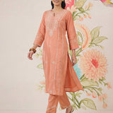 Zainab Light Orange Cotton Blend Embroidered A-line Kurta Set