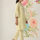 Agasti Butter Yellow Embroidered Kurta Set