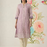 Arpora Lavender Printed Linen Straight Kurta