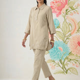 Nayra Beige Embroidered Linen Co-ord Set