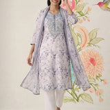 Kavya Grey Printed Chanderi Suit Set with Dupatta