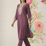 Pihu Purple Cotton Blend Printed Kurta set