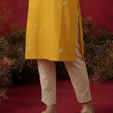 Yellow Embroidered Cotton Straight Kurta Set