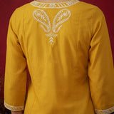 Yellow Embroidered Cotton Straight Kurta Set