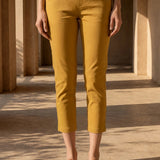 Mustard Cotton Blend Tapered Fit Capri